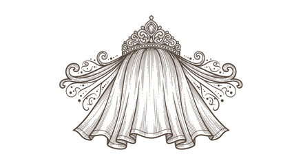 Vintage Bride Veil Tiara Crown Wedding Bridal Accessory Hand Drawn Sketch © ryo