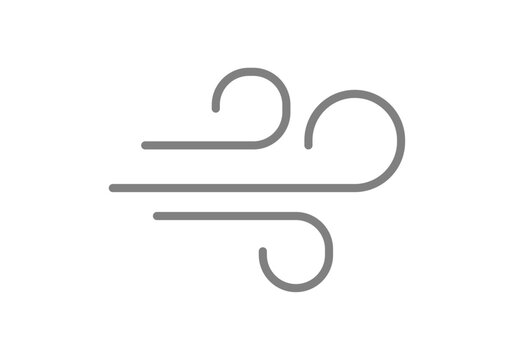 Icono lineal de r&aacute;fagas de viento con l&iacute;neas curvas y horizontales en color gris