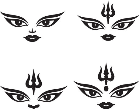Hindu Goddess Eyes with Trident Symbol white background