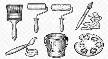 Collection of Hand Drawn Painting Tools and Supplies. © Zahra