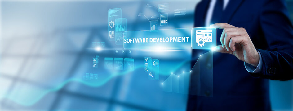 Full-Stack Coder Hand Holding Software Development Interface on Digital Screen, writing complex code. Creating innovative digital solutions through agile methodologies and modern DevOps.