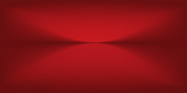 Latar belakang studio merah. Ruang studio limbo podium abstrak. Lantai dinding gradien merah gelap dan pemandangan sorotan.