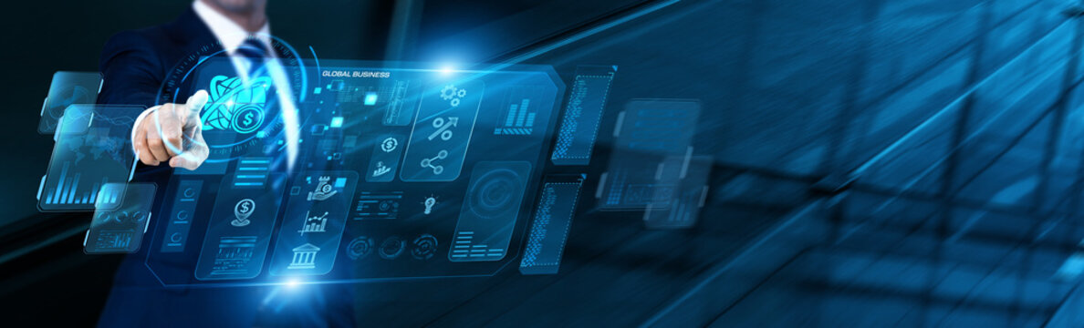 International Trade Manager uses modern digital dashboard for global business data analysis, tracking worldwide market expansion, monitoring cross-border sales