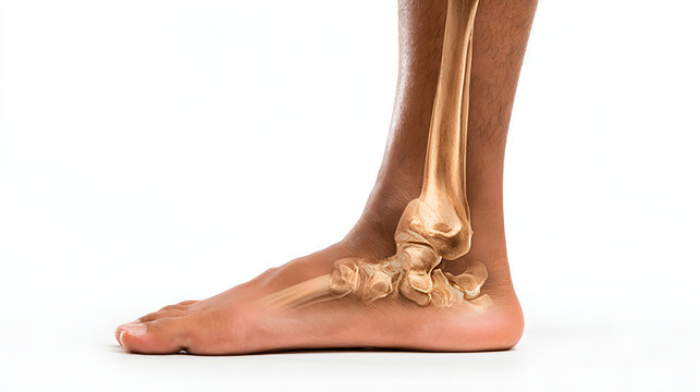 Human foot with visible fibula fracture medical illustration of ankle bone structure