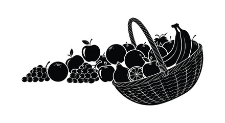 fruit basket with apples bananas grapes and oranges silhouette high quality professional detailed modern elegant stylish clean crisp © Komla02