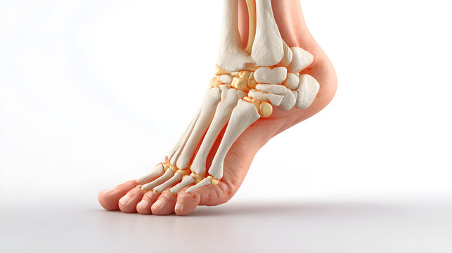 Human foot anatomy with visible bones and joints medical illustration of first mtp joint