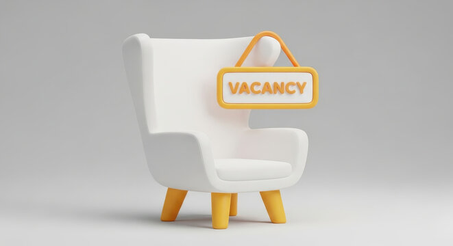 an empty office chair with a vacancy sign represent hiring new employees and job recruitment