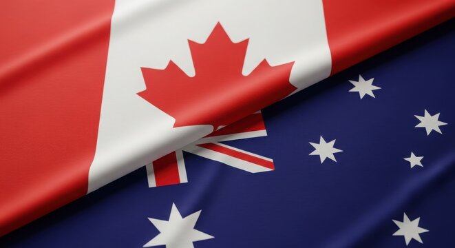 Canada day celebration canadian and australian flags waving national pride unity