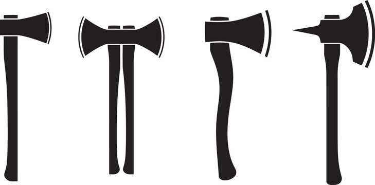 Four black silhouette axes a collection of historical hand tools for chopping and splitting wood