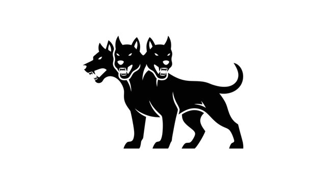 Black Silhouette of a Three-Headed Dog, Cerberus, Guardian of the Underworld