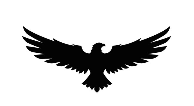 Black Silhouette of an Eagle in Flight with Wings Spread Wide