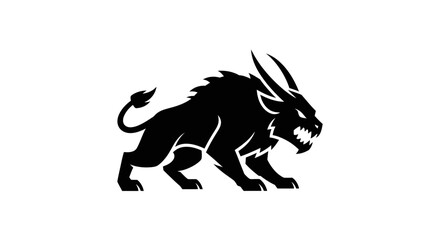 Fototapeta premium Fierce Black Beast Silhouette with Horns and Fangs, Aggressive Monster Graphic