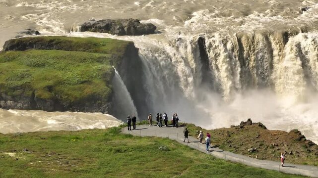 Famous Go&eth;afoss waterfall Iceland aerial drone