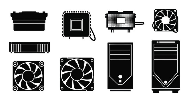 computer hardware components silhouettes on white background silhouette high quality professional detailed modern elegant stylish clean crisp vibrant