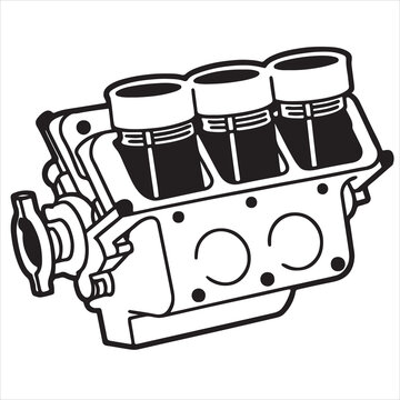 Inline Four Cylinder Engine Block Automotive Illustration
