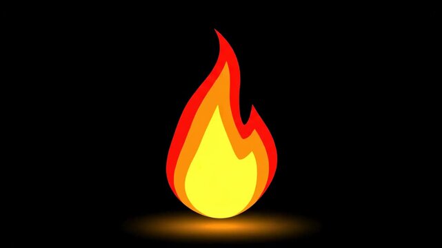 Vibrant Stylized Fire Flame Glowing Orange and Yellow Cartoon Fire on a Black Background Perfect for Motion Graphics and Game Assets.