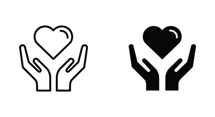 Fototapeta premium Hands holding heart icon set representing love care and charity concepts in professional vector line and solid styles for non-profit and healthcare branding materials