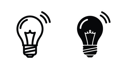 Light bulb idea icon set in outline and solid black style for creativity and business innovation brainstorming concepts © Tech