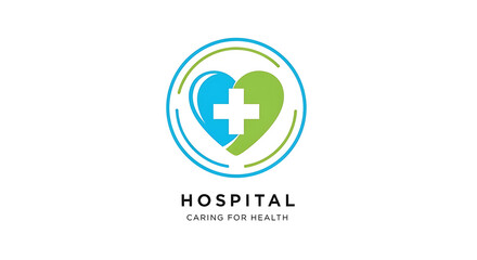Obraz premium Medical Health Care Hospital Logo with Heart and Cross Symbol