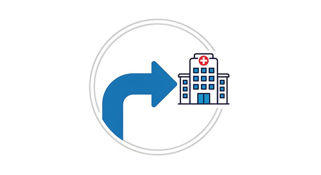 Clear graphic illustrating the path to a medical facility. This essential icon represents directions, navigation, and accessibility for finding a hospital or healthcare center easily