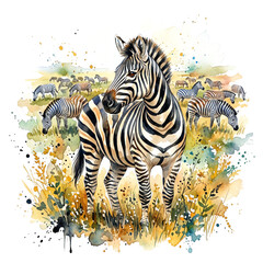 Naklejka premium Soft Zebras Watercolor Painting in Pastel Tones