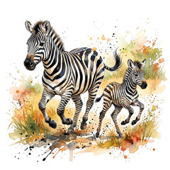 Naklejka premium Charming Zebras Hand-Painted Watercolor Art Illustration