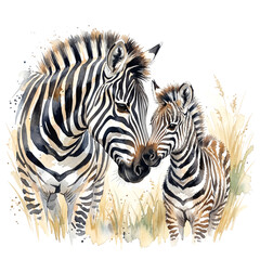 Naklejka premium Cute Zebras Watercolor Design with Delicate Brushstrokes