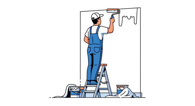 Man painting wall with roller tool.