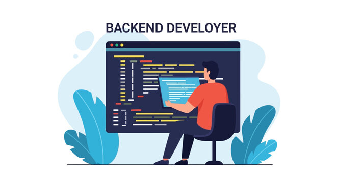 Man working on computer coding software.