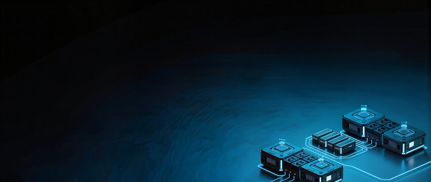 Futuristic Processor Boards Connected By Glowing Data Pathways