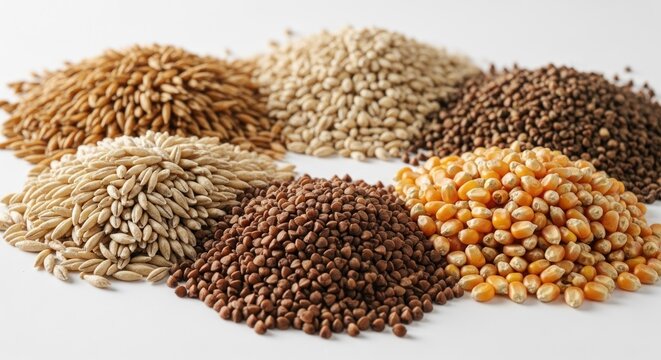 Variety of grains and seeds for healthy eating and cooking.