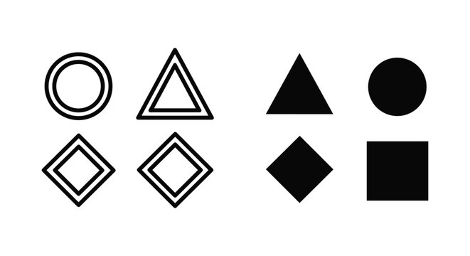 Basic geometric shape collection including circle triangle square and diamond in outline and solid black vector format