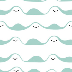 Fototapeta premium Cute Wave Pattern with Smiling Faces