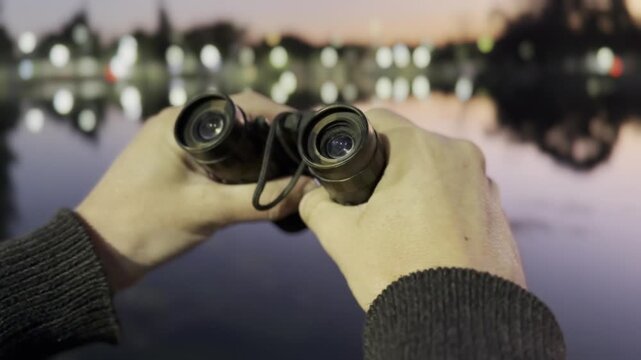 binoculares, largavistas, paisaje, manos, binoculars, spyglasses, landscape, hands
