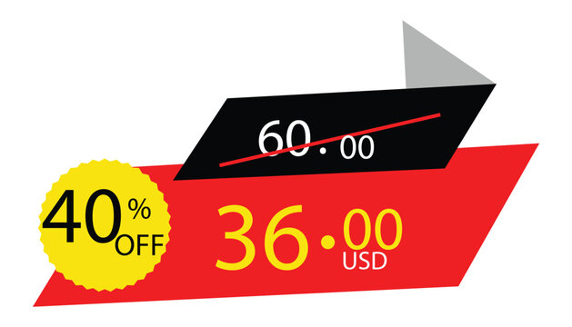 40 percent discount price tag with sale banner on red background vector illustration