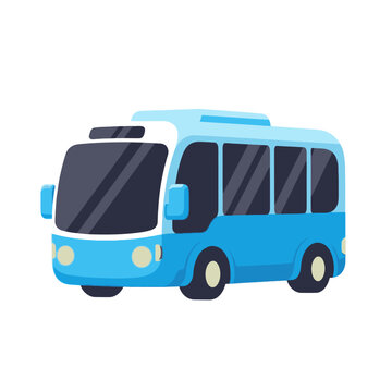 Blue cartoon minibus isolated on white background