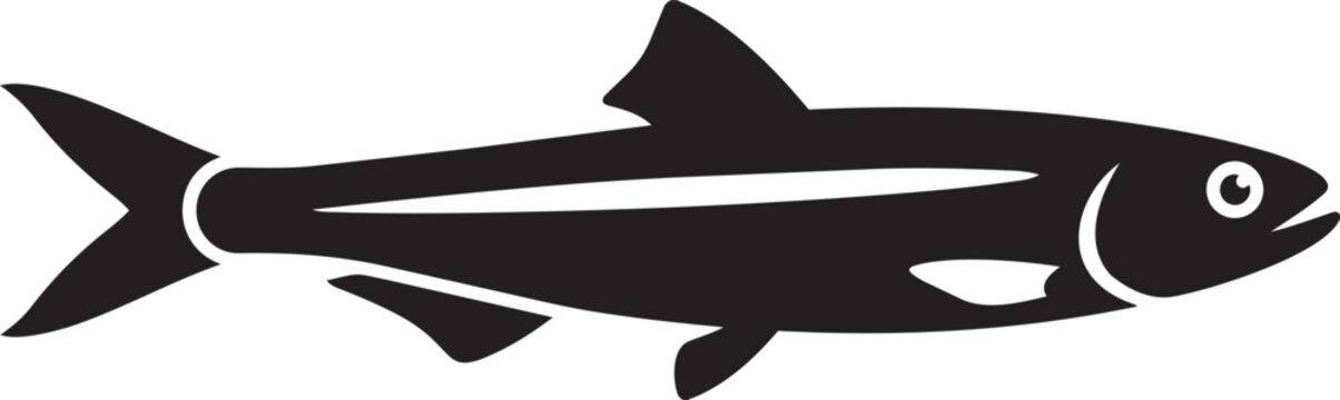 Silhouette of a small fish simple vector illustration for seafood menus fishing concepts and marine life themes isolated on white