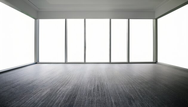 bright empty room with large panoramic windows white background cutout background