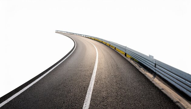 curved winding asphalt road with perspective white background cutout background