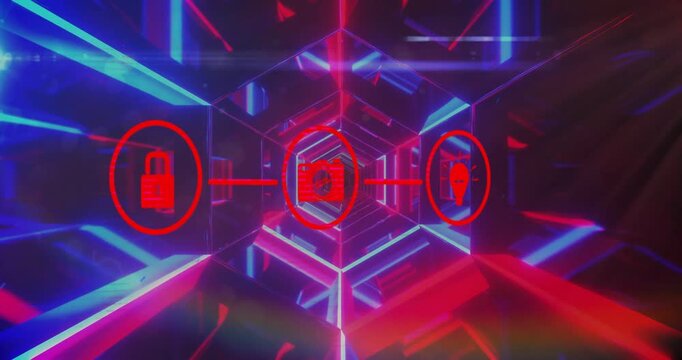 Red icon appearing causing tunnel rotating and cam drifting aligning linked icons to show hub