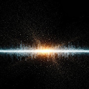 Conceptual representation of quantum mechanics, showing energetic wave functions interacting with scattered, glowing particles, dimension, visualization, synthetic