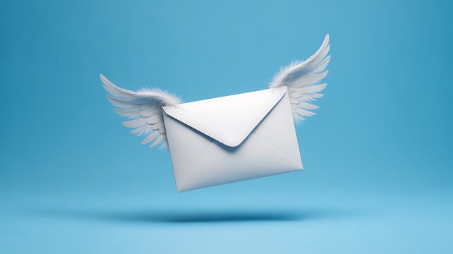 Winged white envelope, fast mail, speedy delivery, communication symbol