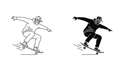 Skater performing a trick on a skateboard in a dynamic motion vector illustration © Sonali