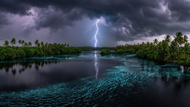 Kerala Backwaters Lightning Strike - Extreme Monsoon Storm Landscape India
