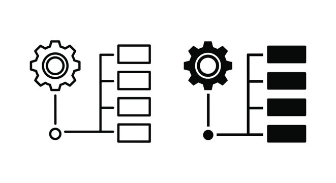 Technical configuration gear settings icon with data list structure for system management and software optimization vector