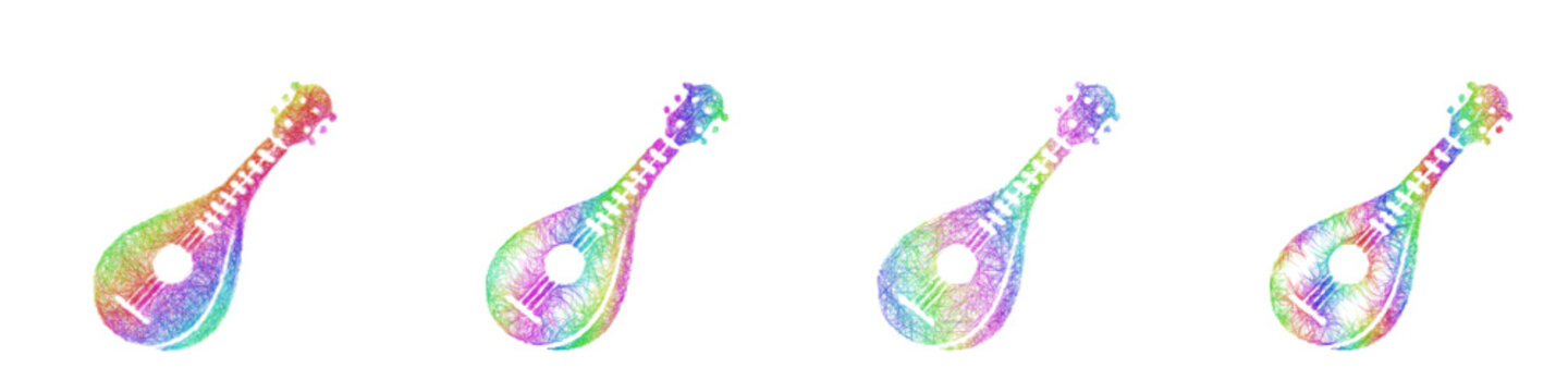 Multicolor sketch mandolin icon design set