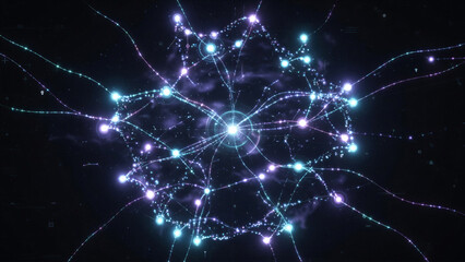 Obraz premium Glowing network of interconnected nodes against black space