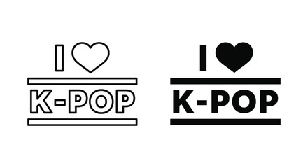 I love K-pop typography design element with heart shape in outline and solid black styles for music fans and culture merchandise © JAKEYA