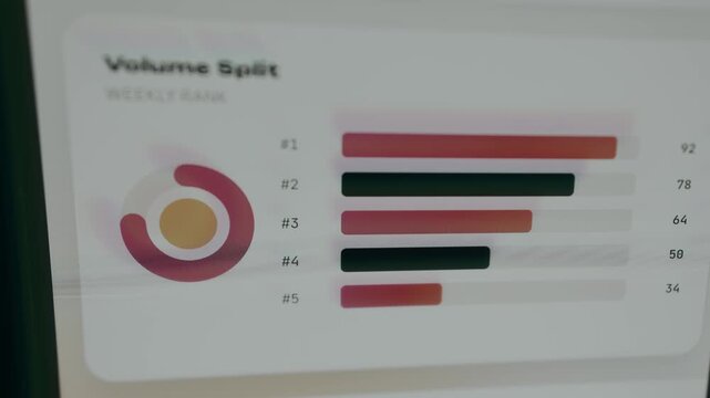 Circular analytics chart labeled Volume splits with finger interaction interface