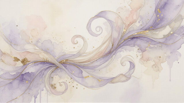 Lavender swirl ribbons flowing across soft paper canvas